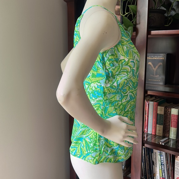 Lilly Pulitzer Silk Finn halter top in Fresh Citrus Green Parrot - Picture 3 of 6